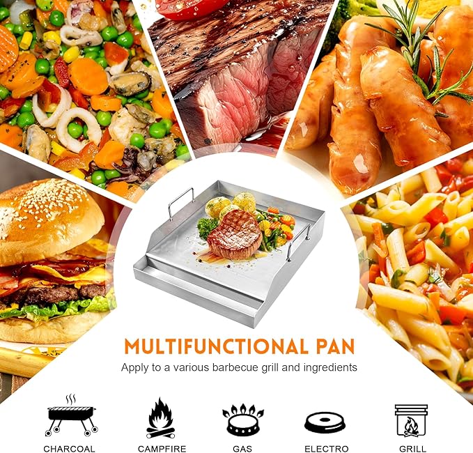 GGC 16" x 12.5" Flat Top Griddle Plate for Gas Grills, Stainless Steel Universal Griddle for Gas Stoves and Camping Stoves, Nonstick Cooking Griddle for Charcoal, Tailgating, Parties