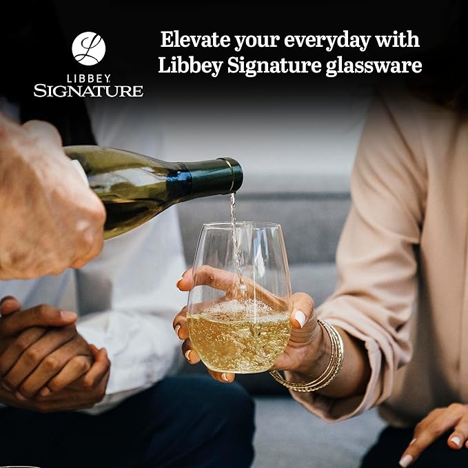 Libbey Signature White Wine Glasses Set of 4, Elegant, Dishwasher Safe Stemless White Wine Glasses, Elegant Wine Glasses for Weddings, Birthdays