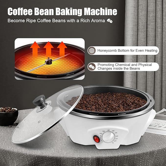 Home Coffee Roaster Machine, 1.1lbs Capacity with 0-240°C Digital Temperature Control – Easy to Use & Clean – Great for Coffee Beans, Peanuts, Nuts, and Popcorn