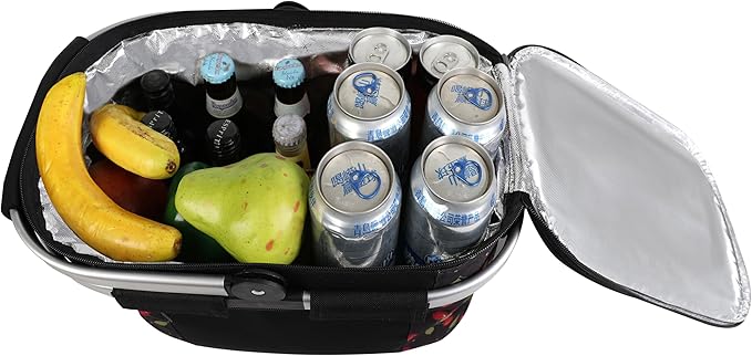 ALLCAMP Insulated Cooler Bag Portable Collapsible Picnic Basket Cooler with Sewn in Frame (Medium Cherry Pattern)