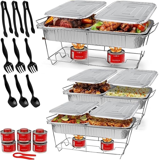 Large Full Size 33-Pcs Disposable Chaffing Buffet with-Covers, Utensils, Fuel Cans – Premium Chafing Dish Set for Events, Parties, Catering