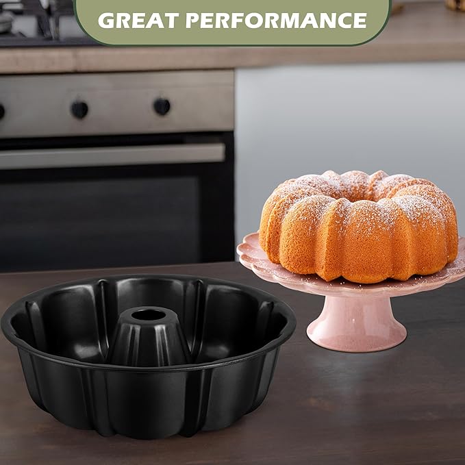 E-far 10 Inch Tube Cake Pan, Nonstick Fluted Pan for Baking Pound Cake, Heavy Duty Carbon Steel Round Baking Mold, Easy Release & Easy to Clean, 10 Cup, Black