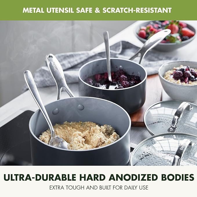 GreenPan 22 Piece Valencia Pro Ceramic Nonstick Cookware Set, PFAS-Free, Induction Ready, Hard Anodized Pots & Pans with Lids, Compatible on All Cooktops, Dishwasher & Oven Safe, Gray
