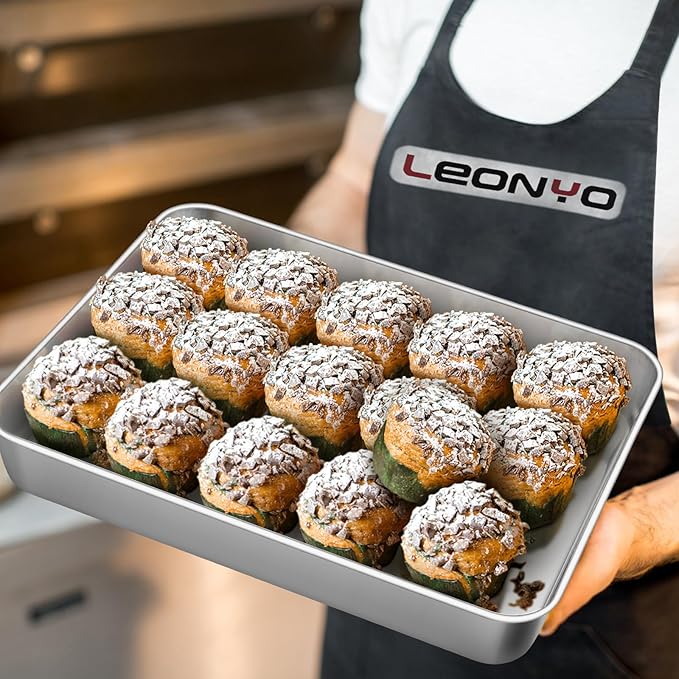 Leonyo Baking Pan with Lid Set of 2, 12⅓ x 9¾ x 2 Inch Rectangular Cake Pan, Refrige & Oven Safe Stainless Steel Deep Lasagna Pan Tray for Focaccia, Bread, Brownies, Casseroles
