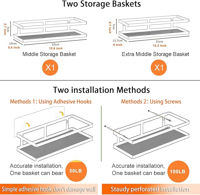 PUSDON Metal Wall Hanging Basket 2 Packs DIY Suitable for Multiple Scenes - Middle Silver Grey Guardrail