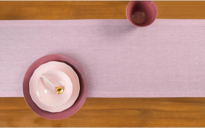 Solino Home Linen Bubblegum Pink Table Runner 120 Inches Long - Athena, 100% Pure Linen 14 x 120 Inch Table Runner for Summer, Halloween
