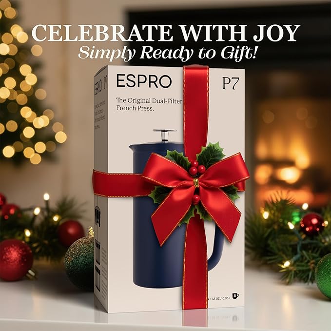 ESPRO P7 French Press Stainless Steel 304 – Patented Double Walled Micro-Filter Insulated French Press Coffee Maker, Grit-Free Brew - Heat Resistant BPA Free - Agean Blue (18oz)