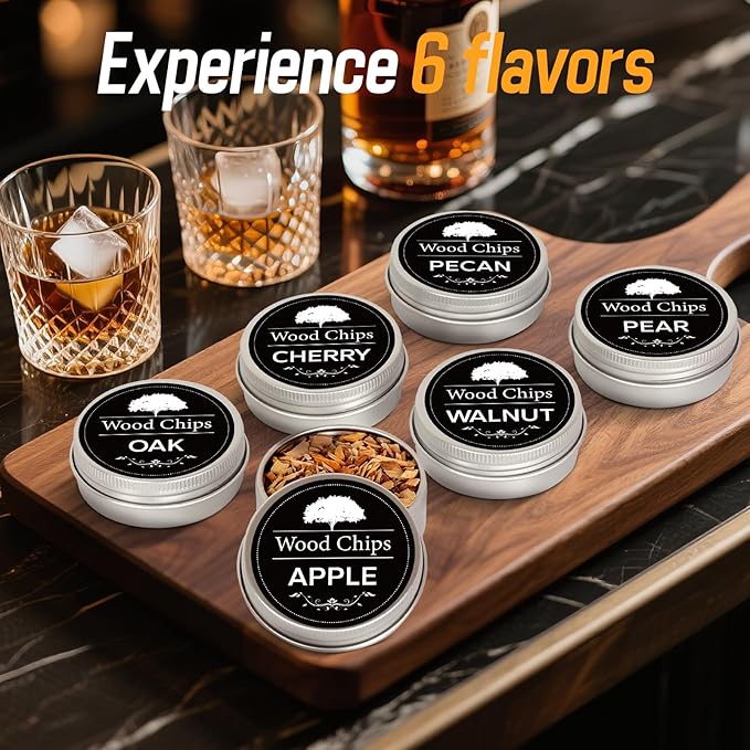 Electric Whiskey Smoker Kit – Old Fashioned Drink Smoker Kit with Heating Rod, Aluminum Alloy Body & 6 Wood Chips – USB Rechargeable, No Butane – Gift for Whiskey, Cocktail,Bourbon, Coffee& BBQ Lovers