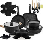 23PCS Ceramic Nonstick Cookware Set, Nonstick Detachable Handle Ceramic Cookware, Induction Kitchen Cooking Set with Removable Handle,include Frying Pans & Saucepans Oven Safe(Black)
