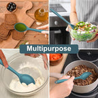 E-far Silicone Cooking Spoon Set of 2, Heat Resistant Kitchen Spoons Utensils Nonstick Mixing Spoon for Baking Stirring Serving, Non-Toxic & Dishwasher Safe (Blue)