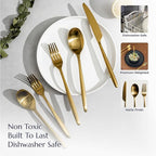 JazzUpCo Ava Flatware Flatware non toxic 18/10 stainless steel dishwasher safe (Matte Gold, 4 Person Set (20 Pieces))