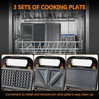 3 in 1 Sandwich Maker & Waffle Maker, Removable Non-Stick Plates, Panini Press, Grilled Cheese Maker, Cool-Touch Handle, LED Light, Easy Clean, 750W, for Home Kitchen Breakfast