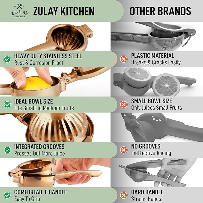 Zulay Extra Large Lemon Squeezer Stainless Steel - Easy Squeeze Heavy Duty Lemon Juicer Hand Press - Ergonomic Citrus Squeezer & Fruit Juicer for Small Oranges, Lemons, & Limes