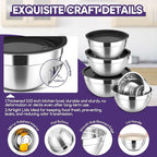 Herogo 5-Piece Mixing Bowls with Airtight Lids, 3 Grater Attachments, Stainless Steel Salad Serving Bowls for Kitchen, Size 4.6, 3.5, 2.5, 2, 1.5QT Ideal for Prepping & Cooking, Black