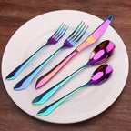 Rainbow Silverware Set, 20-Piece Stainless Steel Flatware Set with Round Edge, Kitchen Utensil Set Service for 4, Dishwasher Safe