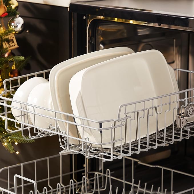 Large Ceramic Casserole Dish with Lid, 4.0 Quart Covered Rectangular Stoneware Baking Dishes for Oven, Deep 9x13 Inch Lasagna Pans for Baking and Serving, Perfect for Christmas Gifts, White