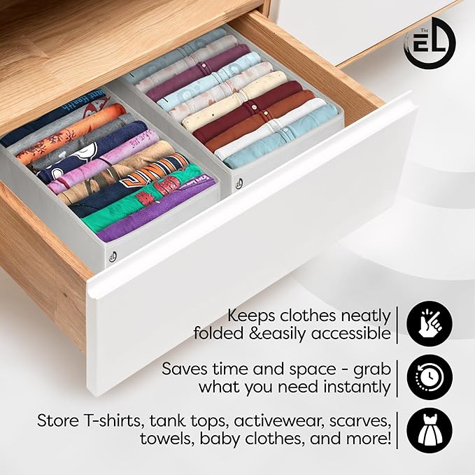 Drawer Organizer Clothes - 3 Set Multipurpose Dresser Drawer Organizer for Adults & Kids, Closet Foldable 10 Cells per Organizer - Non-Woven Fabric, T-Shirts, Baby Clothes, Shorts Organizer - White