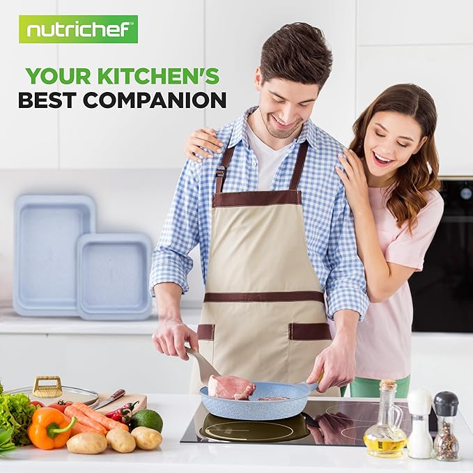 Nutrichef 22-Piece Cookware and Bakeware Set | Professional Home Kitchen Collection with Multi-Sized Pots, Pans, Non stick and Heat-Resistant Tools (Moon Grey Marble)