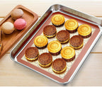 Baking Sheet with Silicone Mat Set of 4, Stainless Steel Cookie Sheet Baking Pan Tray with Silicone Mat, Non Toxic & Heavy Duty & Easy Clean - Size of 10 inch