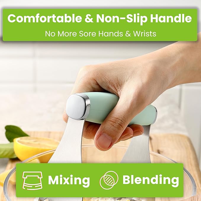 Spring Chef XL Stainless Steel Pastry Cutter Tool for Baking - Heavy Duty Dough Blender - Butter & Dough Cutter Tool with Sharp Blades - Pastry Blender for Easy Mixing - Dishwasher Safe - Mint