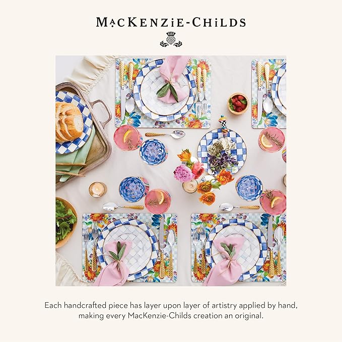 MACKENZIE-CHILDS Coupe Glass, Decorative Stemmed Cocktail Glass, 11 Ounces, Blue-and-White Royal Check