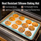 Non Stick Pastry Mat with 10 Quick Recipes, Silicone Dough Mat for Rolling, Silicone Mat for Baking Macaron, Cookie, Bread, Pizza,Surdough, Fondant Mat for Kitchen, Extra Large and Oven Safe
