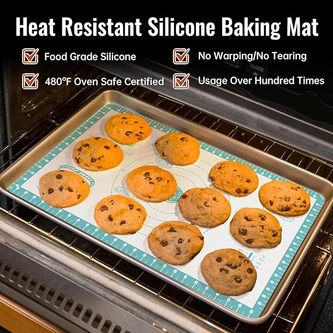 Non Stick Pastry Mat with 10 Quick Recipes, Silicone Dough Mat for Rolling, Silicone Mat for Baking Macaron, Cookie, Bread, Pizza,Surdough, Fondant Mat for Kitchen, Extra Large and Oven Safe