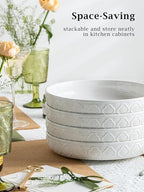 YHOSSEUN 9.75" Pasta Bowls Set of 4, 50 OZ Large Salad Serving Bowls, Ceramic Pasta Plate Bowls, White Soup Bowl, Microwavable Dinner Bowls for Kitchen, Embossed Sunflower