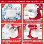 Ice Cream Maker Attachment for KitchenAid Stand Mixer, Compatible with 4.5/5QT & 6QT Stand Mixers, 2 Quart Frozen Kitchenaid Ice Cream Maker Attachment Ice Cream Bowl for Yogurt/Sorbet Gelato