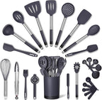 SMIRLY Kitchen Utensils Set – 26-Piece Silicone Cooking Utensils Set, Spatula Set with Holder, Stainless Steel Handle Silicone Kitchen Gadgets for Nonstick Cookware