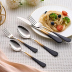 20 Piece Black Gold and Silver 18/0 Flatware Utensil Set for 4, Include Dinner Knife,Dinner Forks,Dinner Spoons,Salad Forks,Teaspoons,Silverware Set for 4, Dishwasher Safe