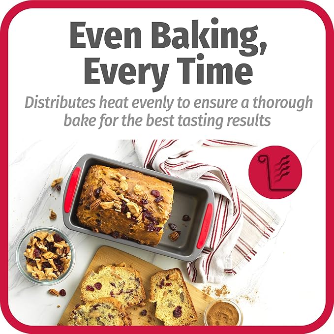 GoodCook MegaGrip 9" x 5" Nonstick Steel Bread Loaf Pan with Silicone Grip Handles, Gray