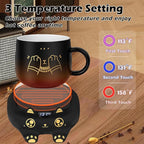 PUSEE Coffee Mug Warmer & Cute Cat Mug Set, Coffee Cup Warmer for Desk with Auto Shut Off, Beverage Warmer with 3 Temp Settings, Candle Warmer Coffee Warmer with Mug Set for Christmas & Birthday Gifts