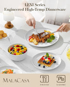 MALACASA 18 Pieces Gourmet Porcelain Dinnerware Sets, Premium Plates and Bowls Set, High-Fired Ceramic Dishes Set for 6, Chip & Scratch Resistant, Microwave Dishwasher Safe, White, Series LEXI