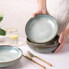 AmorArc 8.5'' Large Ceramic Pasta Bowls, 36oz Stoneware Pasta Serving Bowls Set of 4 for Kitchen, Wide Bowls for Pasta,Salad,Oatmeal, Microwave Safe, Reactive Glaze-Ocean