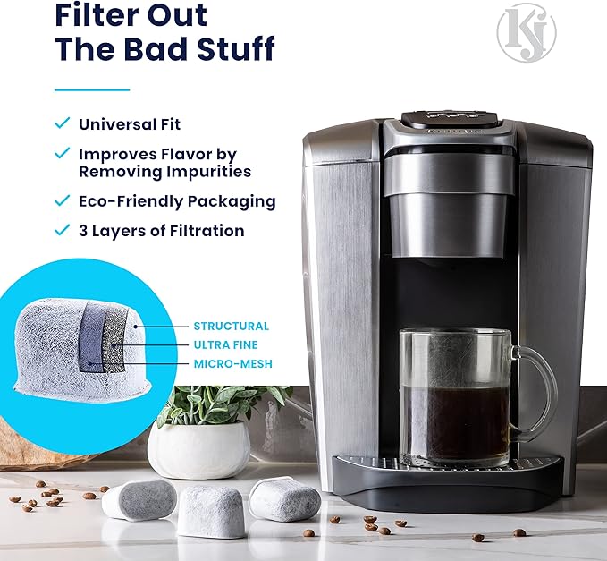K&J Replacement Charcoal Water Filters Compatible With KEURIG - Universal Fit (NOT CUISINART) for Keurig 2.0 (and older) Coffee Machines (6-Pack)