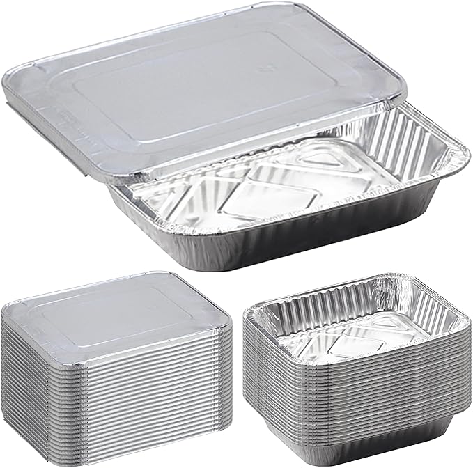 Sterno Aluminum Pans with Lids, Half Size, 9x13, Disposable Foil Tray for Baking, Roasting, Chafing, Great for Storage and Leftovers (50pcs)