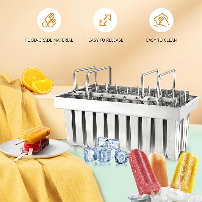 WICHEMI Commercial Popsicle Molds Stainless Steel Ice Pop Molds 20PCS Metal Ice Lolly Popsicle Mold Ice Cream Maker Mold Stick Holder with Lid Single Cup Capacity 85g