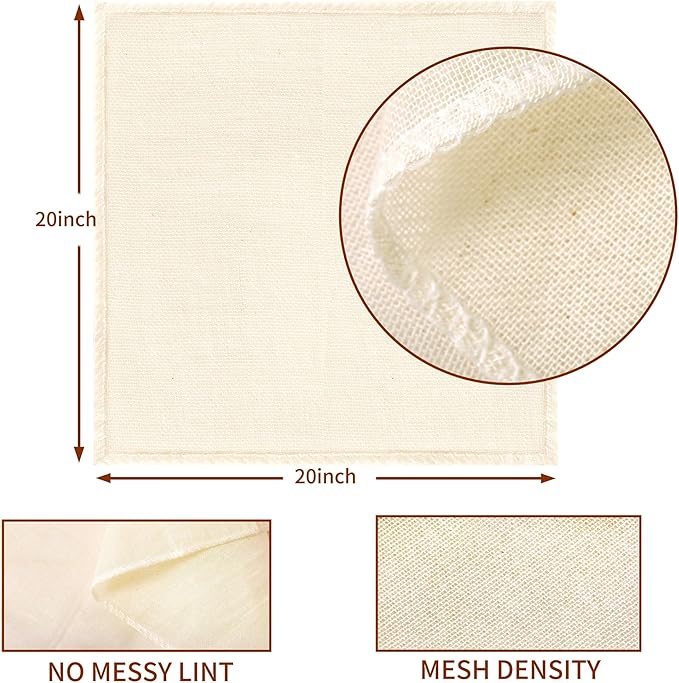 Cheese Cloths, 10Pcs 20x20 Inch Grade 100 Precut Cheese Cloths for Straining, Cotton Unbleached, Reusable Muslin Cheesecloth for Straining, Making Yogurt, Juice, Cooking Turkey