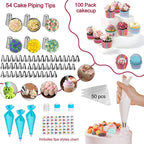 Aluminum Alloy Revolving Cake Stand & Carrier - 268PCS Kit with 54 Piping Tips, Acrylic Cake Discs, Various Spatulas