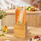 Beverage Dispenser with Stand, 2 Gallon Drink Dispenser, Drink Dispensers for Parties, Individual Ice Container (Wood)
