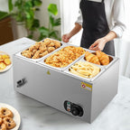 WILPREP Commercial Food Warmer with Two 1/3 & Two 1/6 Pans, 1500W Countertop Electric Warmer, 86-185°F Adjustable Temp Control, Stainless Steel Buffet Bain Marie