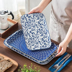 vancasso Serving Platters Set of 3, 16"/14"/12" Inch Rectangular Trays - Serving Platter Extra Large, Ceramic Serving Dish Microwave & Dishwasher Safe (Vintage Blue A)