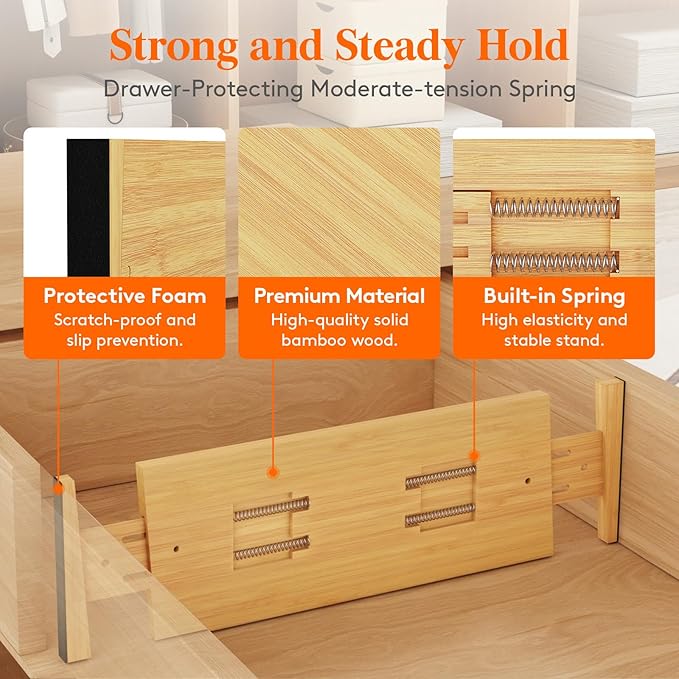 Lifewit 4 Pack Drawer Dividers Bamboo 5" High, 16-22" Adjustable Clothes Drawer Organizers, Expandable Dresser Separators in Bedroom/Bathroom/Kitchen/Office Organization and Storage