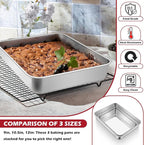 Leonyo Rectangular Cake Pan for Baking, 10.5 x 8 x 2 Inch Stainless Steel Baking Sheet Tray, Deep Lasagna Pan for Toaster Oven, Focaccia, Fish, Chicken, Casserole Dish