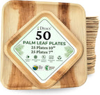 Dtocs Palm Leaf Plates (50) - 10 Inch Square Dinner (25), 7" Dessert (25) | Bamboo Plates Disposable Look Dinnerware Set | Sturdy, Compostable Alternative to Paper, Plastic Party Pack