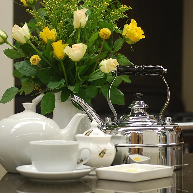 Newey & Bloomer Kensington No. 3 Tea Kettle, 1.9 Qt. - Solid Copper with Beechwood Handle Kitchen Essentials, Vintage-Inspired Boiler with Whistling Lid - Gas & Electric Stovetop Compatibility