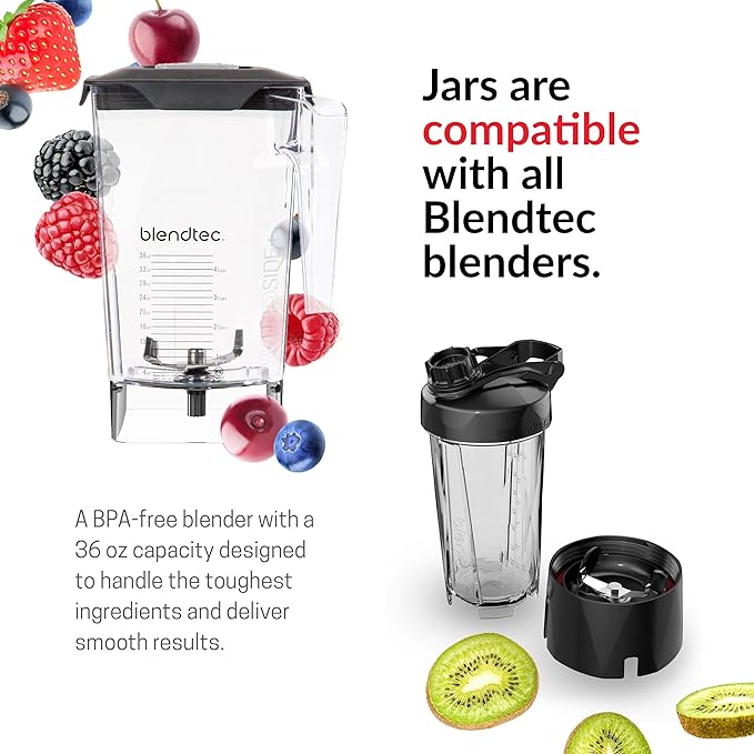 Blendtec Designer Series Blender with 90 oz WildSide+ Jar and 34 oz GO Travel Bottle - Kitchen Blender Bundle - Red