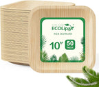 ECOLipak 10 Inch Compostable Palm Leaf Plate Like Bamboo Plate, 50 Pack Disposable Biodegradable Plates Suitable for Party, Dinner