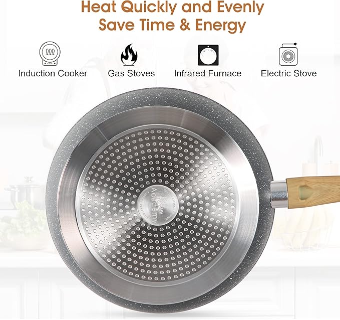 Kitchen Academy Induction Cookware & Bakeware Set - 30 Piece Grey Granite Cooking Pans Set, Non Toxic Pots and Pans Set Non Stick